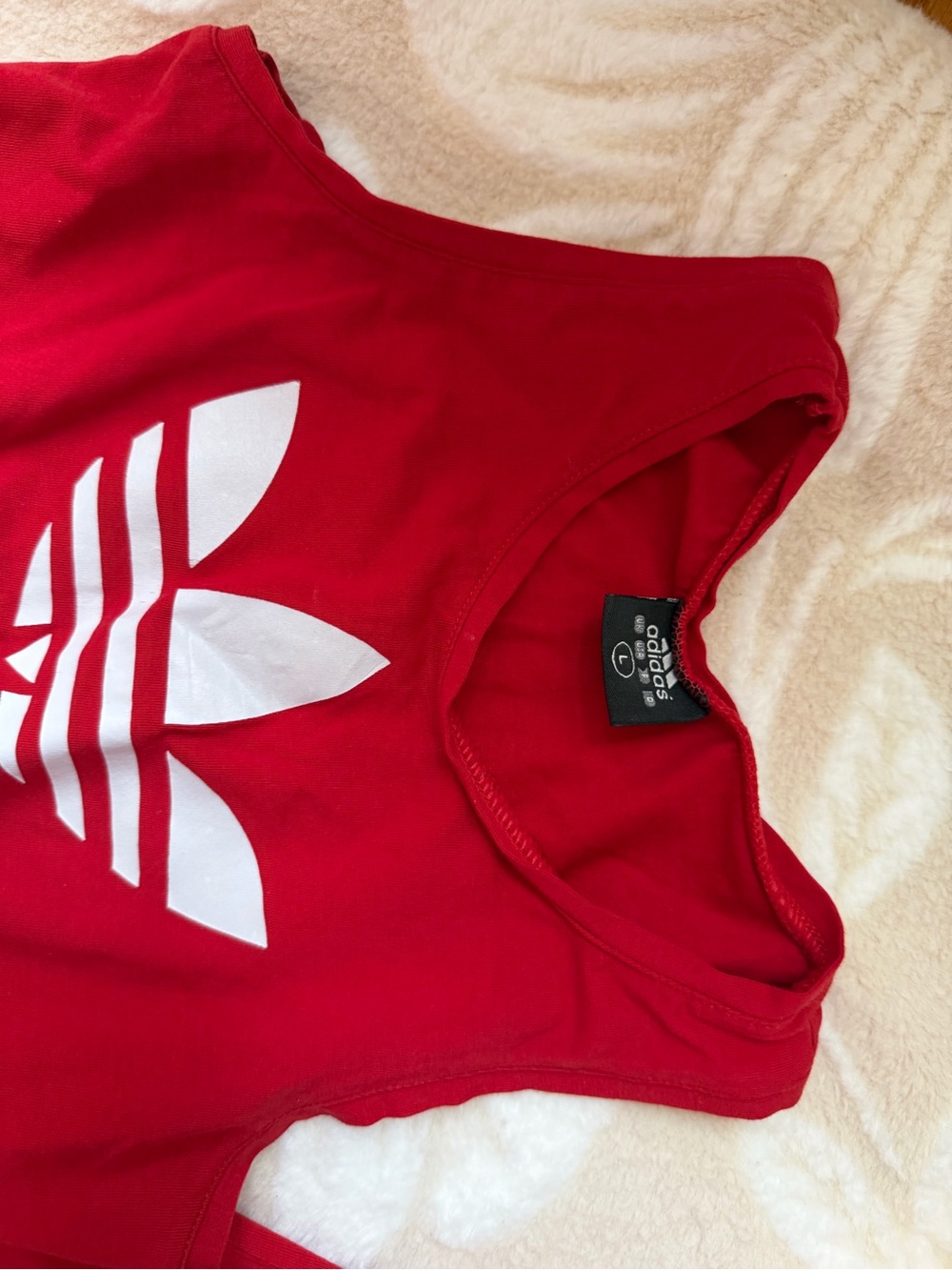 adidas Red Kids' Trefoil Crop Tank Top - Picture 6 of 6